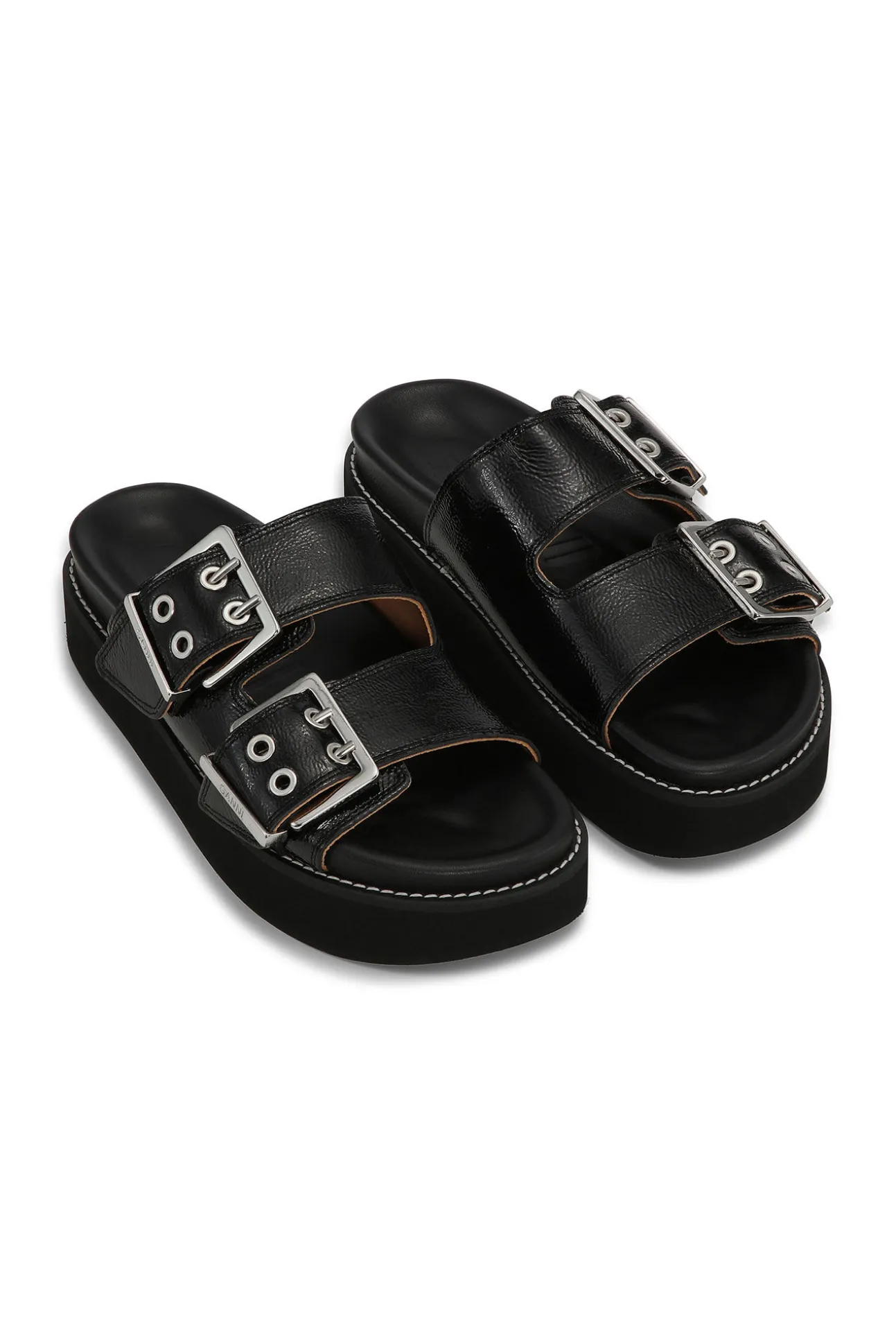 Discount GANNI Flache Sandalen Mit Breiter Leiste Und Klobiger Schnalle Black