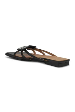 Fashion GANNI Flache Sandalen Mit Schwarzem Schmetterlings-Strass Black