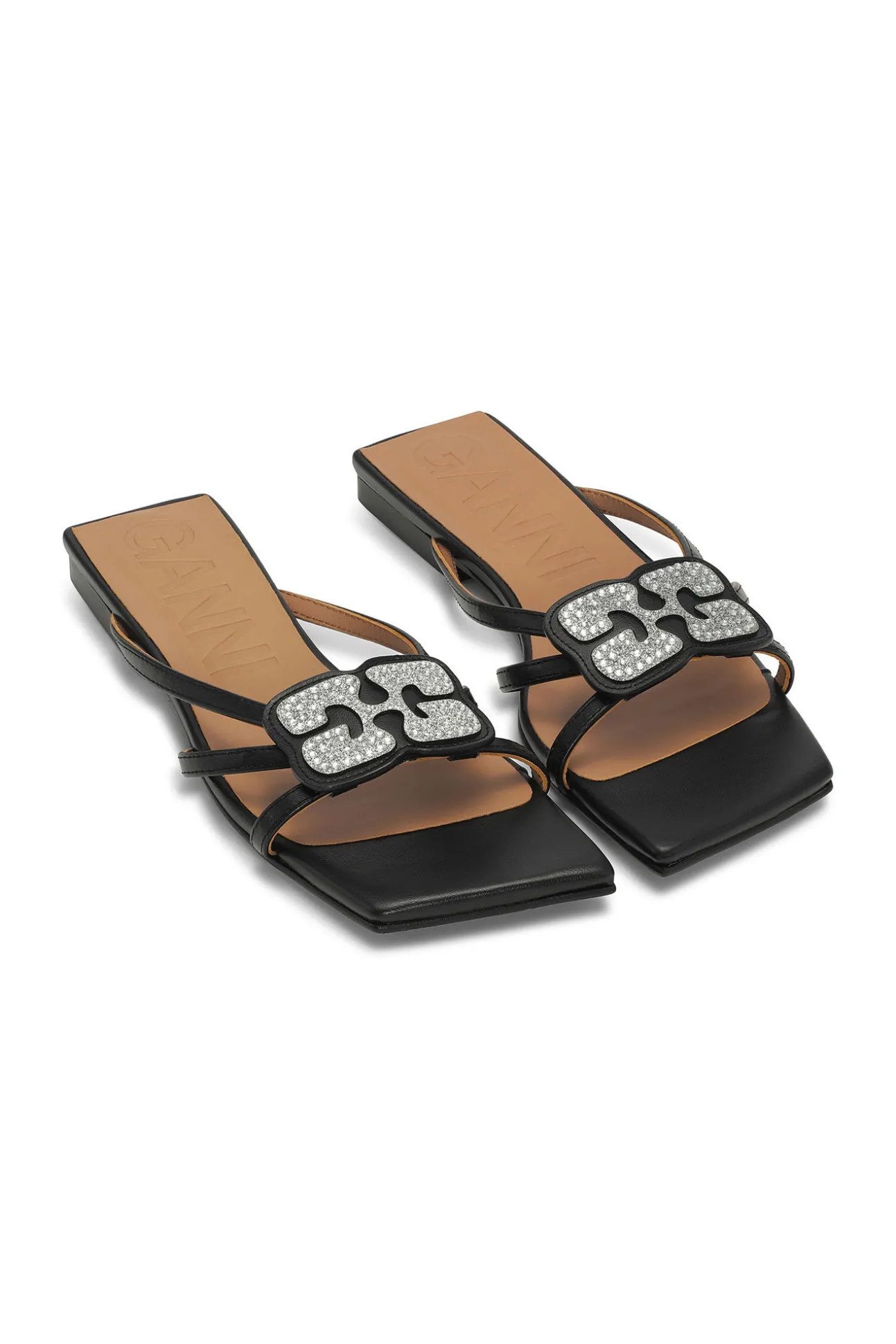 Fashion GANNI Flache Sandalen Mit Schwarzem Schmetterlings-Strass Black