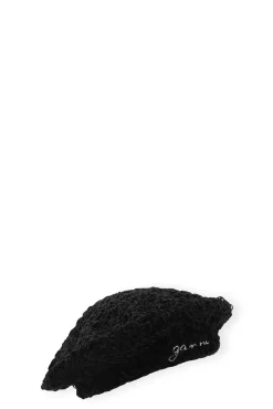 Flash Sale GANNI Gehakelte Baskenmutze Aus Velvet Black