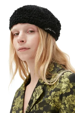 Flash Sale GANNI Gehakelte Baskenmutze Aus Velvet Black