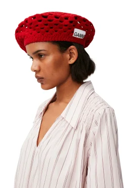 Flash Sale GANNI Gehakelte Baskenmutze Aus Wool Fiery Red
