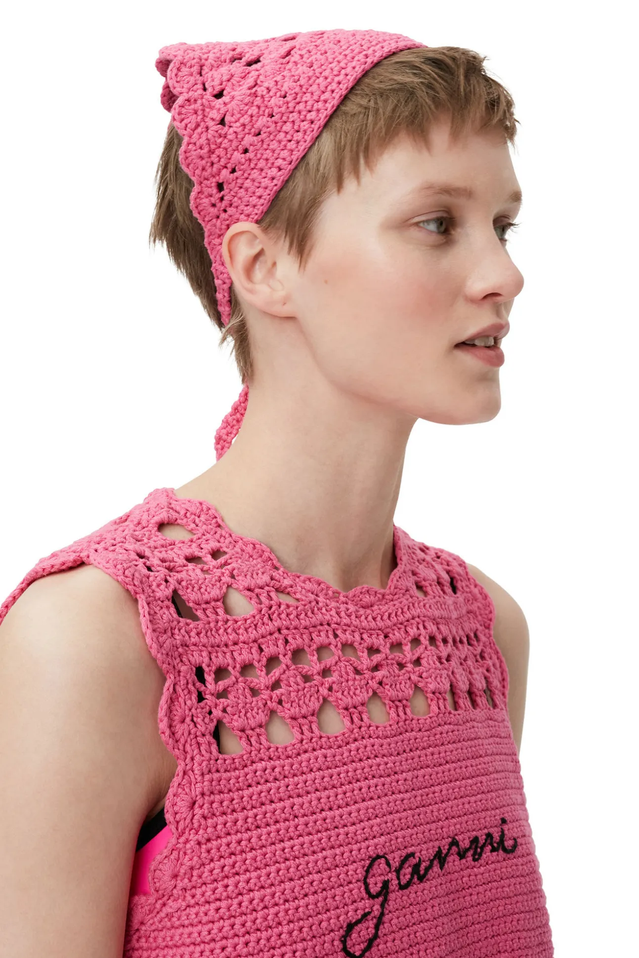 Discount GANNI Gehakelte Tunika Shocking Pink