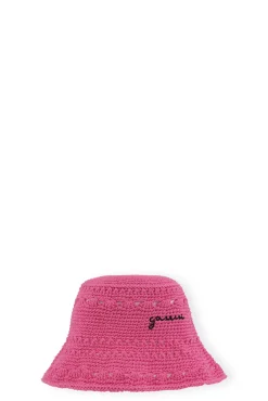 Fashion GANNI Gehakelter Fischerhut Shocking Pink