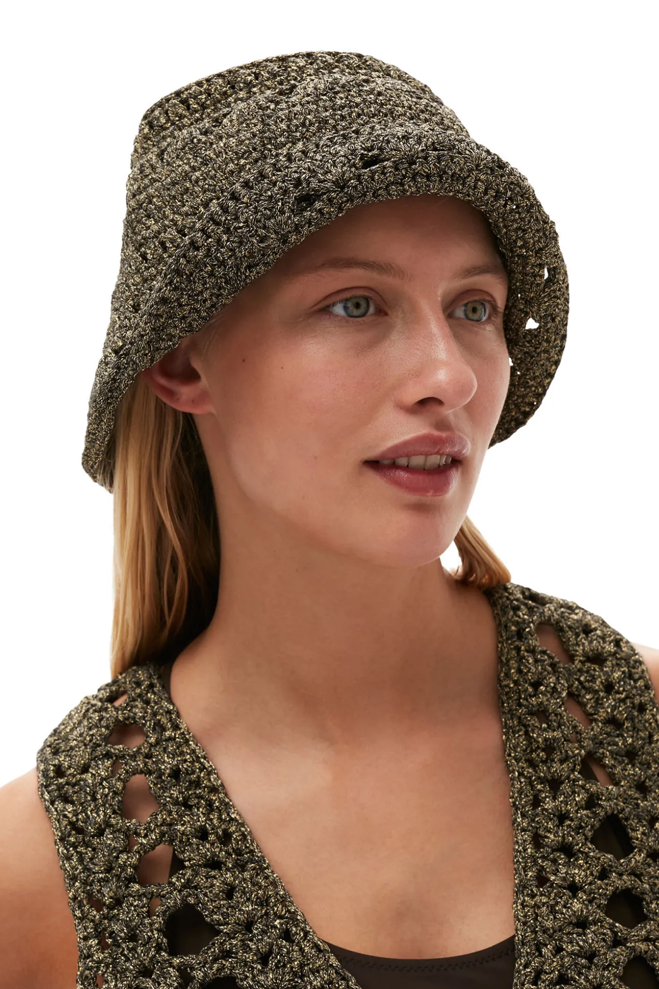 Store GANNI Gehakelter Metallic-Fischerhut Black