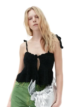 Hot GANNI Gehakeltes Bandeau-Tragertop Aus Velvet Black