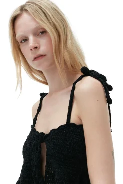 Hot GANNI Gehakeltes Bandeau-Tragertop Aus Velvet Black