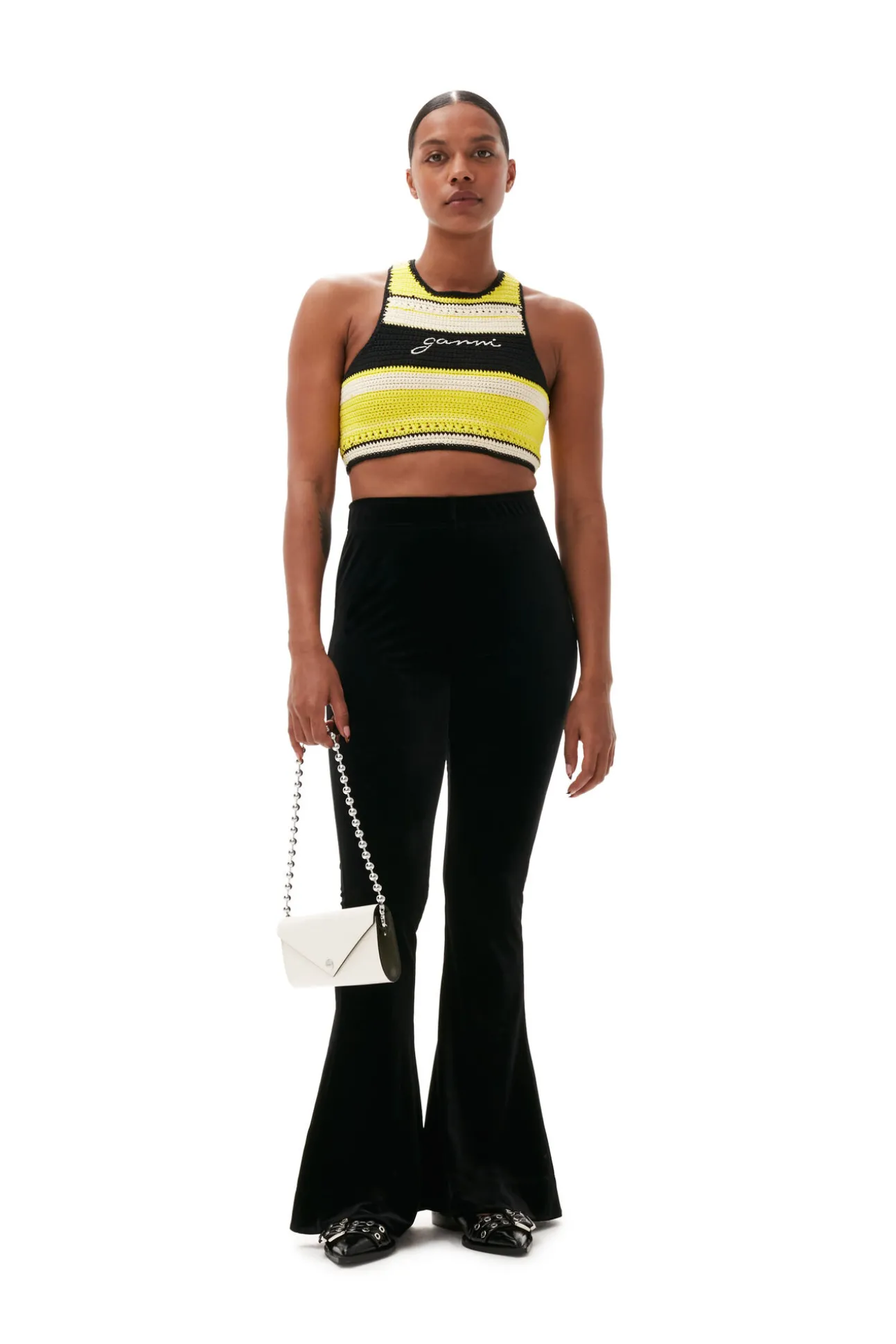 Clearance GANNI Gehakeltes Racerback-Bikinioberteil Golden Kiwi