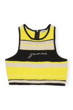 Clearance GANNI Gehakeltes Racerback-Bikinioberteil Golden Kiwi