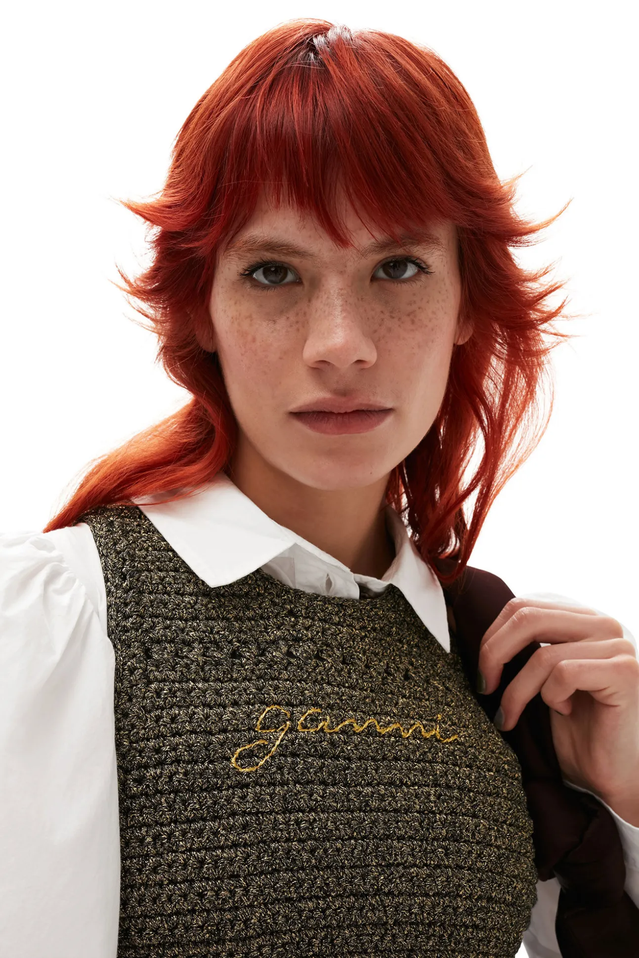 Discount GANNI Gehakeltes Racerback-Oberteil Black/Gold