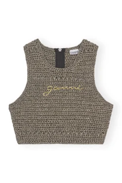 Discount GANNI Gehakeltes Racerback-Oberteil Black/Gold