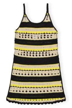 Shop GANNI Gehakeltes Slip-Kleid Golden Kiwi