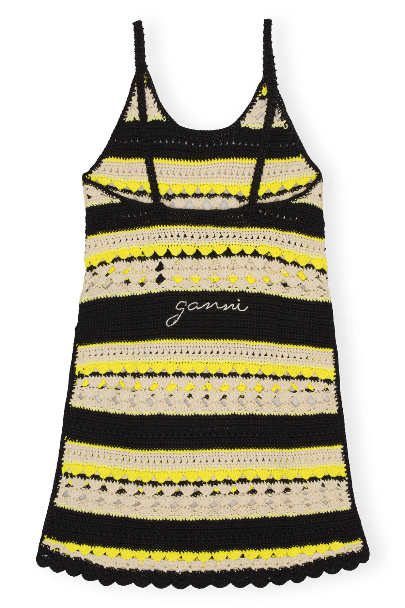 Shop GANNI Gehakeltes Slip-Kleid Golden Kiwi