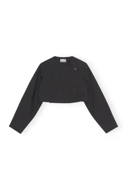 Discount GANNI Gekurzter Gestreifter Blazer Black