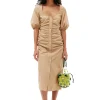Shop GANNI Gerafftes Maxikleid Aus Cotton Poplin Mit Offenem Ausschnitt Curds And Whey
