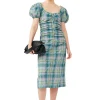 Discount GANNI Gerafftes Seersucker-Midikleid Mit Karomuster Und U-Ausschnitt Lagoon
