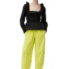 Sale GANNI Gesmokte Bluse Mit Offenem Ausschnitt Aus Cotton Poplin Black
