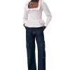 Store GANNI Gesmokte Bluse Mit Offenem Ausschnitt Aus Cotton Poplin Light Lilac