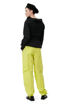 Sale GANNI Gesmokte Bluse Mit Offenem Ausschnitt Aus Cotton Poplin Black