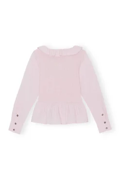 Store GANNI Gesmokte Bluse Mit Offenem Ausschnitt Aus Cotton Poplin Light Lilac