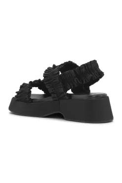 Outlet GANNI Gesmokte Flache Sandalen Black