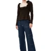 Hot GANNI Gesmokte Seersucker-Bluse Mit Offenem Ausschnitt Chicory Coffee
