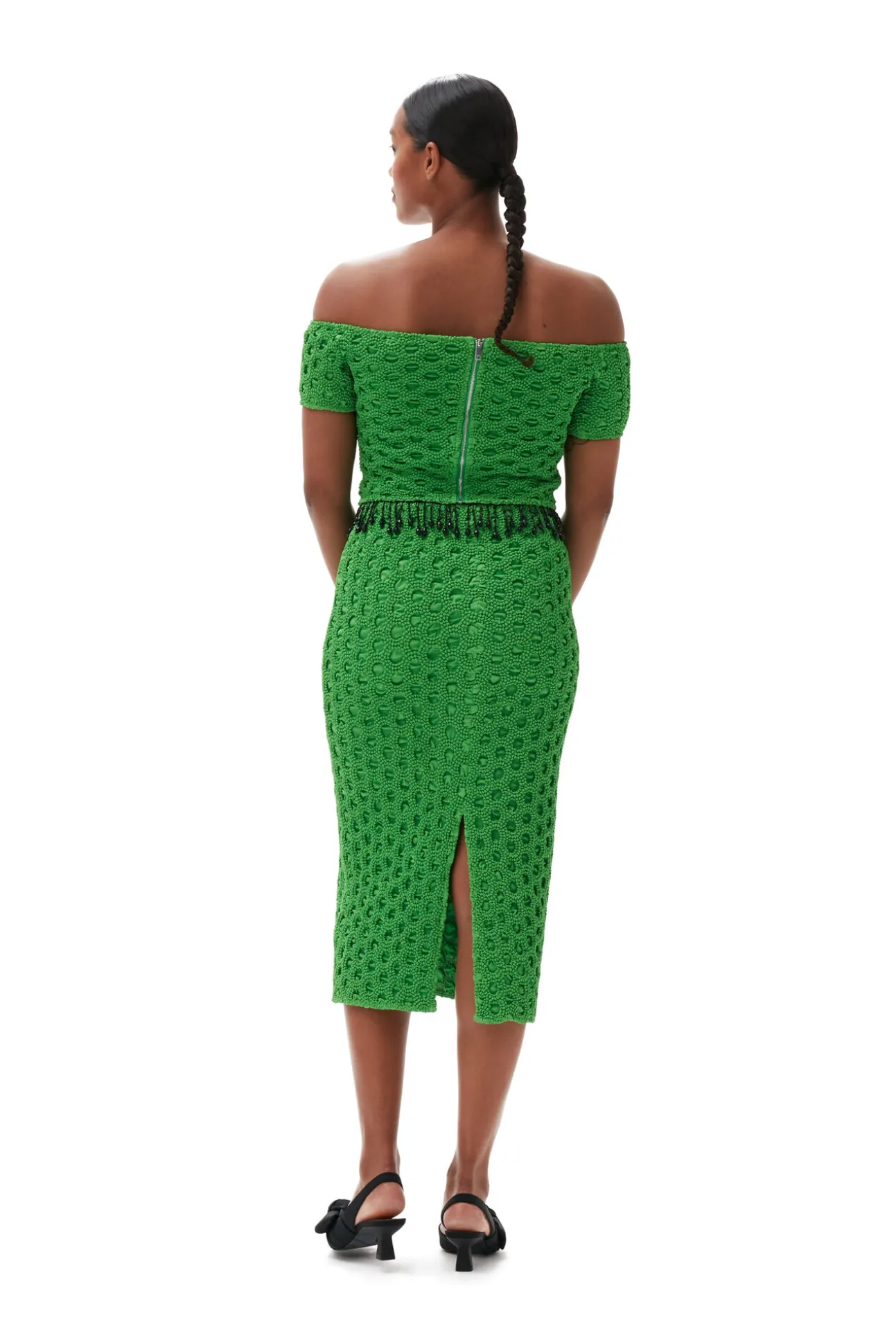 Best GANNI Gesmokter Satin-Rock Classic Green
