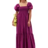 Cheap GANNI Gesmoktes Maxikleid Aus Cotton Poplin Purple Wine