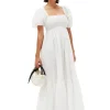 Best GANNI Gesmoktes Maxikleid Aus Cotton Poplin Bright White
