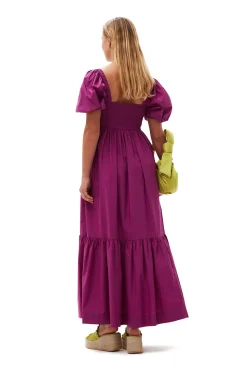 Cheap GANNI Gesmoktes Maxikleid Aus Cotton Poplin Purple Wine