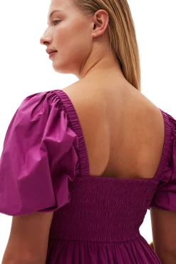 Cheap GANNI Gesmoktes Maxikleid Aus Cotton Poplin Purple Wine