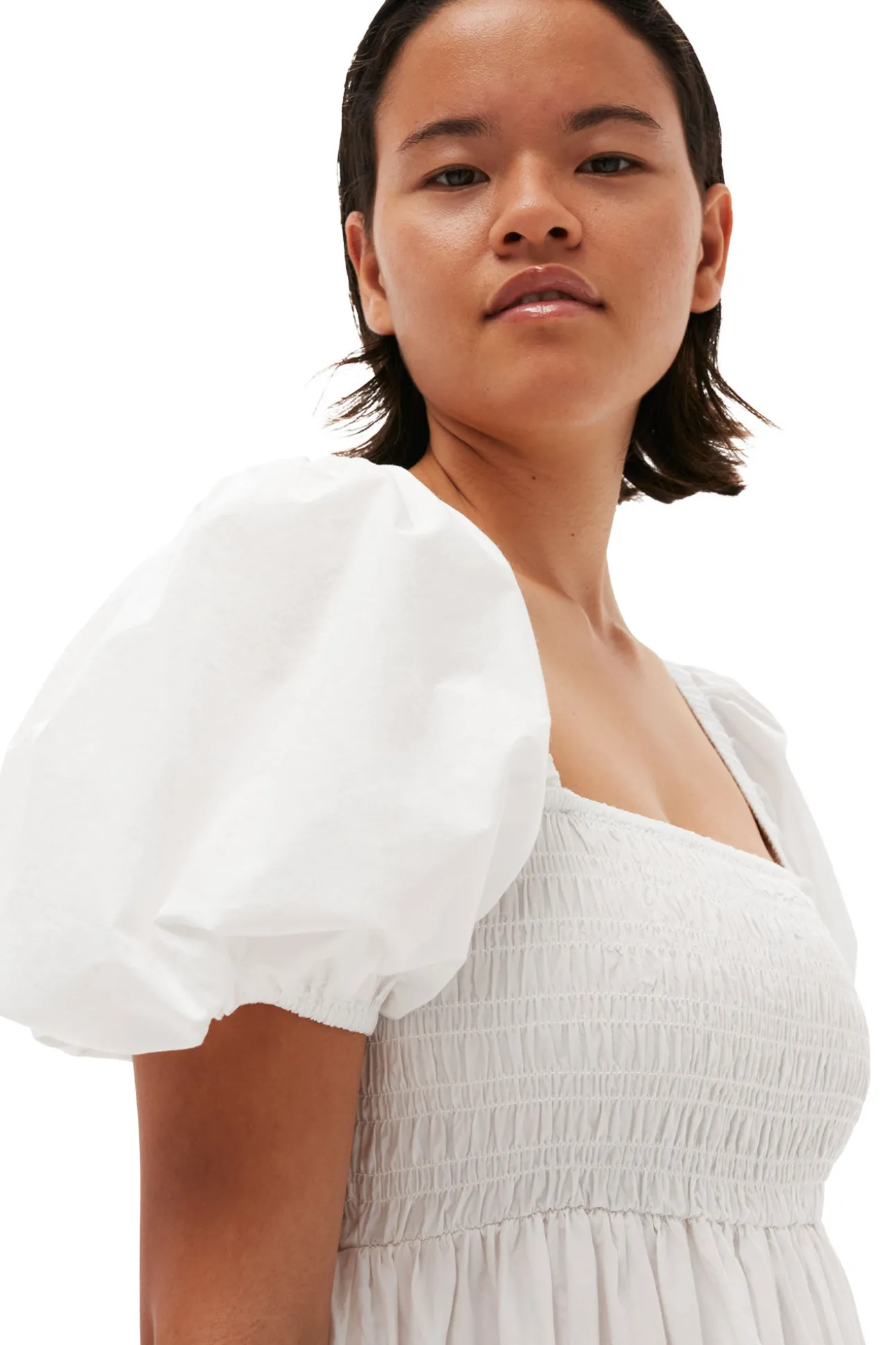 Best GANNI Gesmoktes Maxikleid Aus Cotton Poplin Bright White