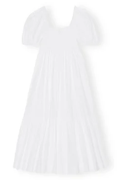 Best GANNI Gesmoktes Maxikleid Aus Cotton Poplin Bright White