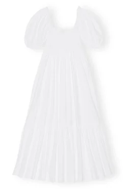 Best GANNI Gesmoktes Maxikleid Aus Cotton Poplin Bright White