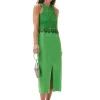 Best Sale GANNI Gesmoktes Maxikleid Aus Satin Classic Green