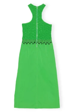 Best Sale GANNI Gesmoktes Maxikleid Aus Satin Classic Green