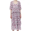 Best GANNI Gesmoktes Midikleid Aus Plissiertem Georgette Mit Volants Mauve Chalk