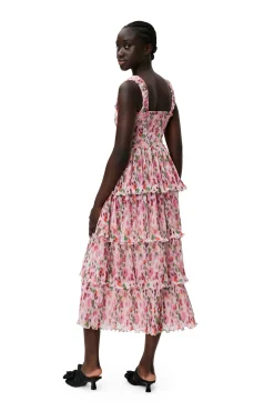 Store GANNI Gesmoktes Midikleid Aus Plissiertem Georgette Sugar Plum