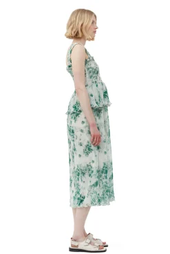 Sale GANNI Gesmoktes Midikleid Aus Plissiertem Georgette Egret