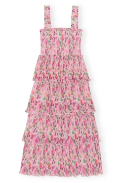 Store GANNI Gesmoktes Midikleid Aus Plissiertem Georgette Sugar Plum