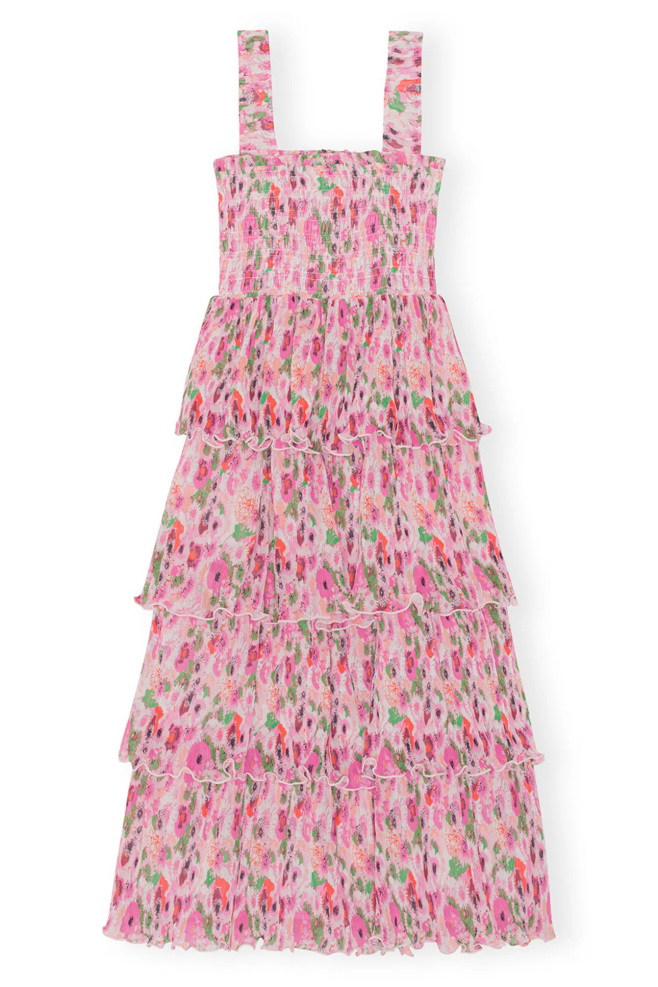 Store GANNI Gesmoktes Midikleid Aus Plissiertem Georgette Sugar Plum
