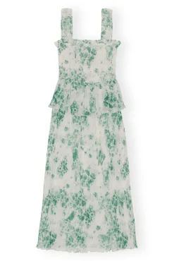 Sale GANNI Gesmoktes Midikleid Aus Plissiertem Georgette Egret
