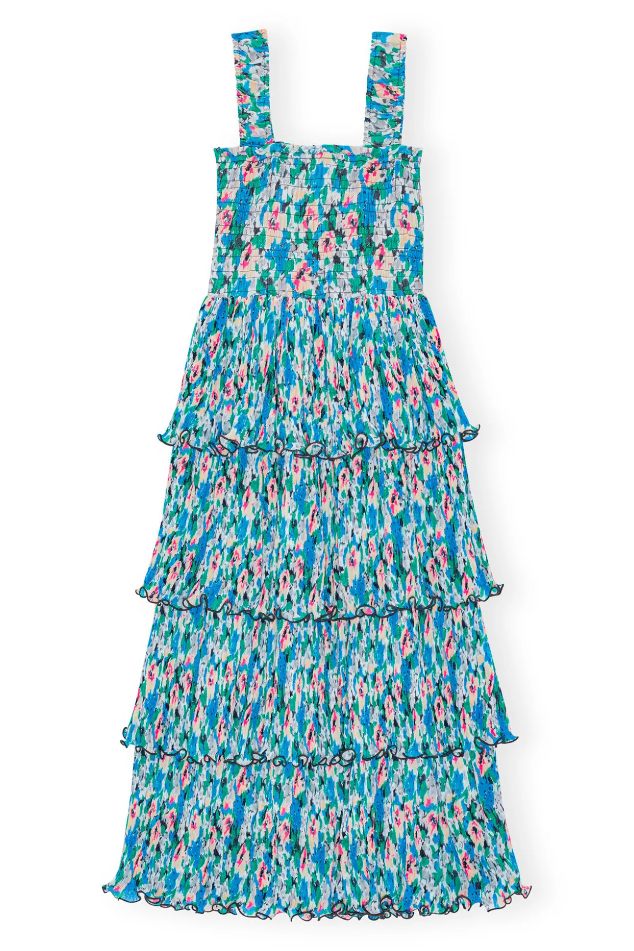 Discount GANNI Gesmoktes Midikleid Aus Plissiertem Georgette Floral Azure Blue
