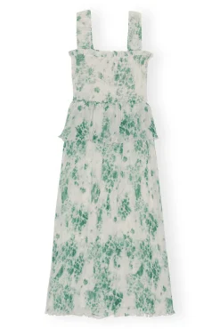Sale GANNI Gesmoktes Midikleid Aus Plissiertem Georgette Egret