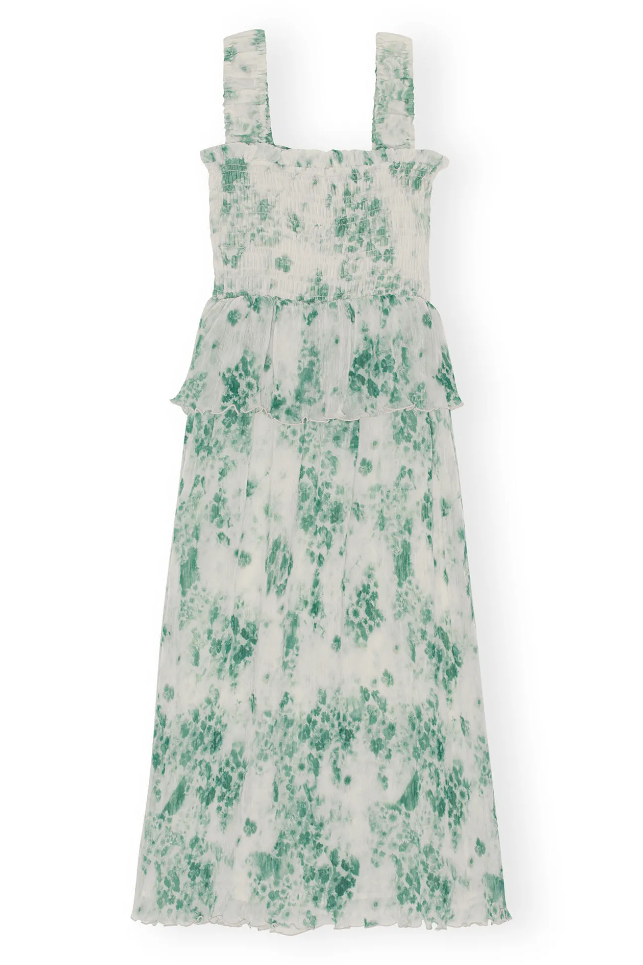 Sale GANNI Gesmoktes Midikleid Aus Plissiertem Georgette Egret