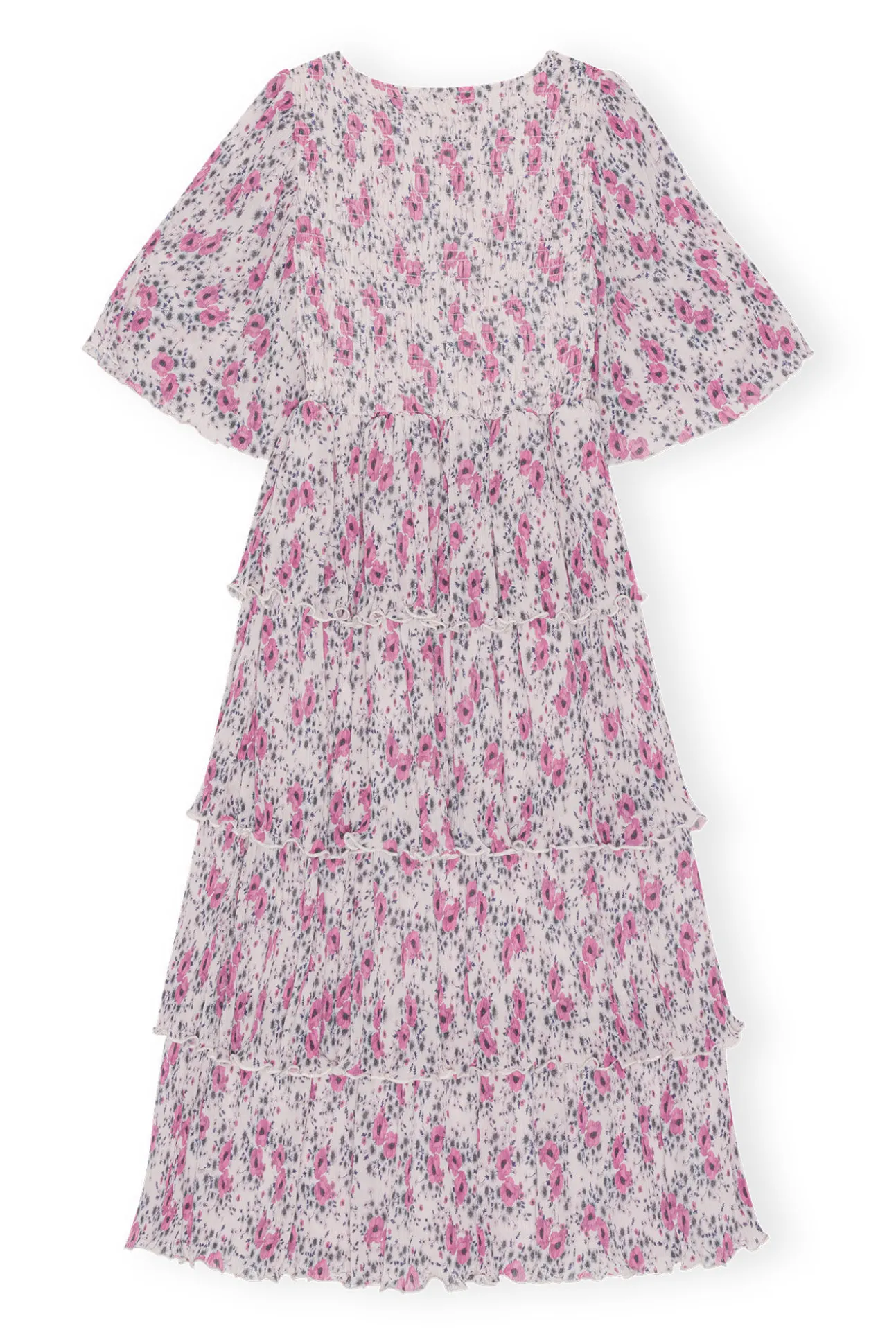 Best GANNI Gesmoktes Midikleid Aus Plissiertem Georgette Mit Volants Mauve Chalk