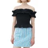 Fashion GANNI Gesmoktes Off-Shoulder-Oberteil Aus Cotton Poplin Black