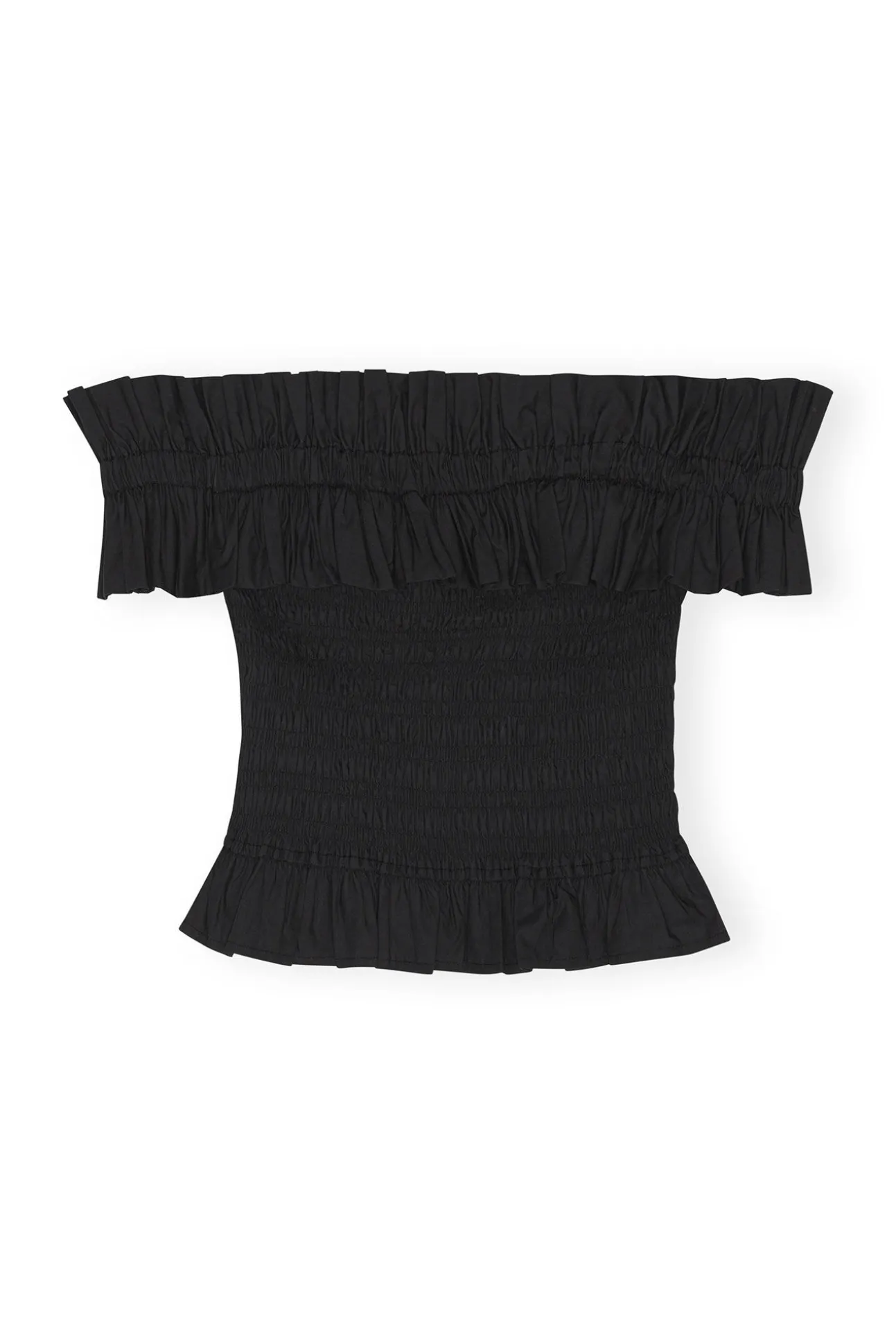 Fashion GANNI Gesmoktes Off-Shoulder-Oberteil Aus Cotton Poplin Black
