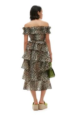 Hot GANNI Gesmoktes Off-Shoulder-Oberteil Im Cropped-Stil Aus Transparentem Voile Almond Milk