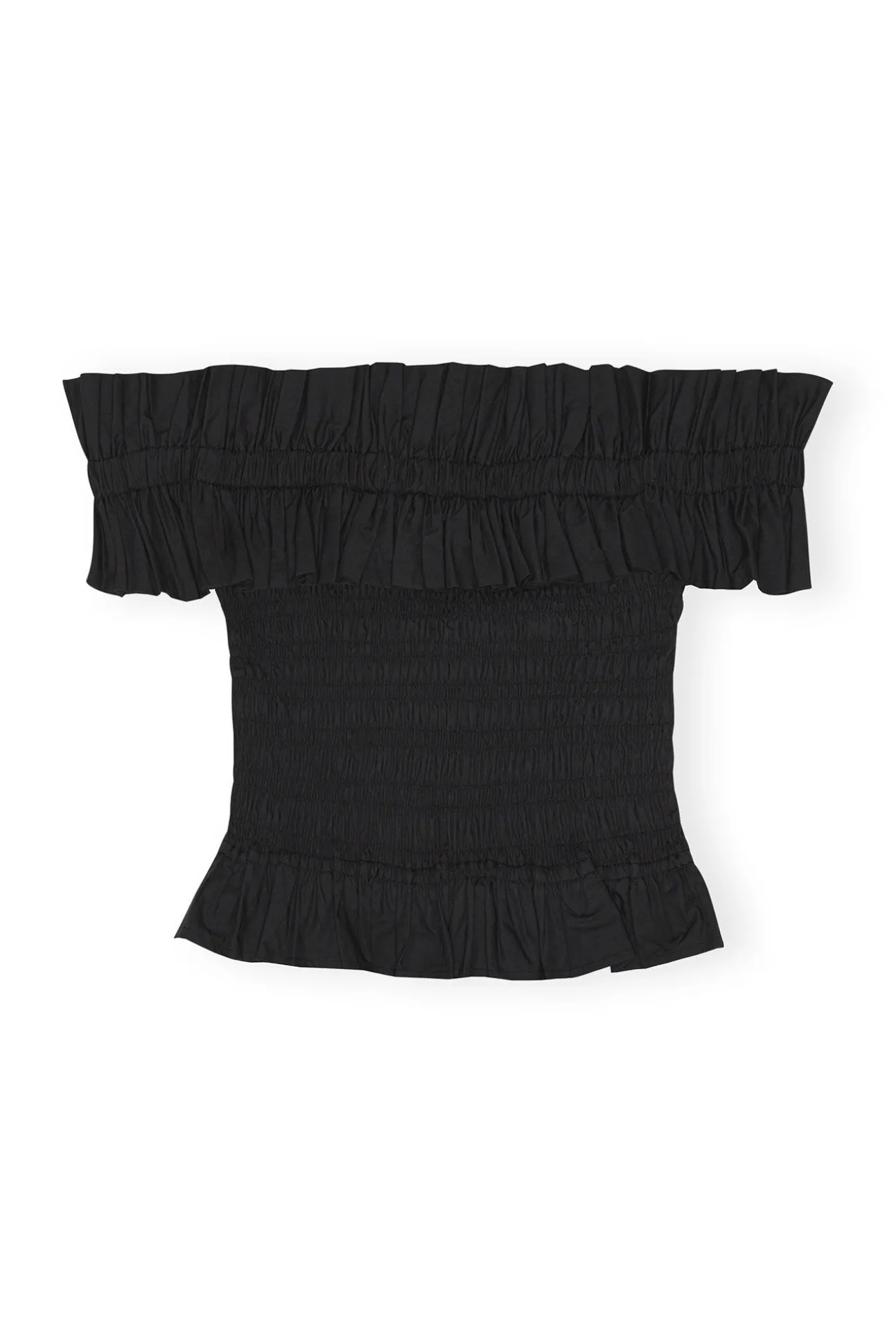 Fashion GANNI Gesmoktes Off-Shoulder-Oberteil Aus Cotton Poplin Black